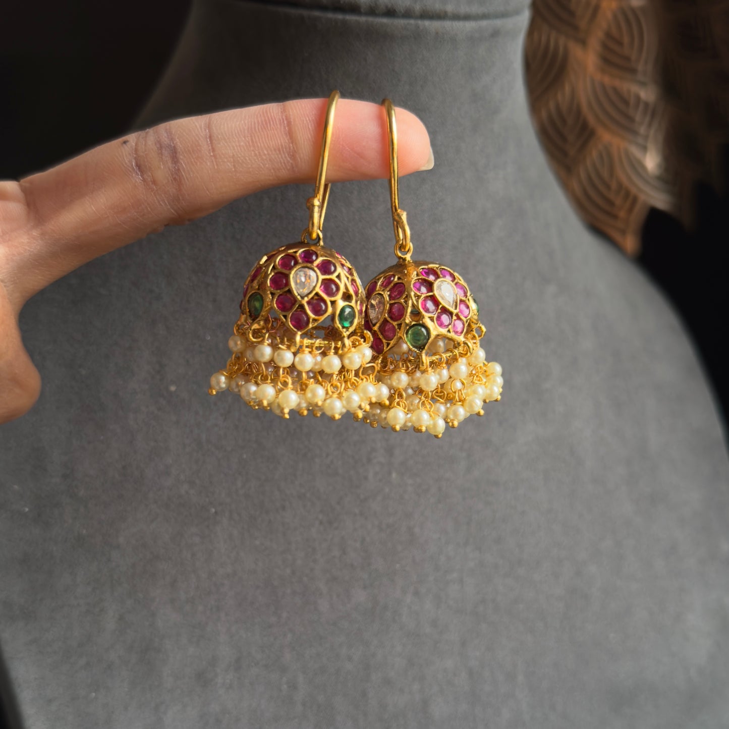 Hoop Style Lotus Jhumka Earrings - FUSION