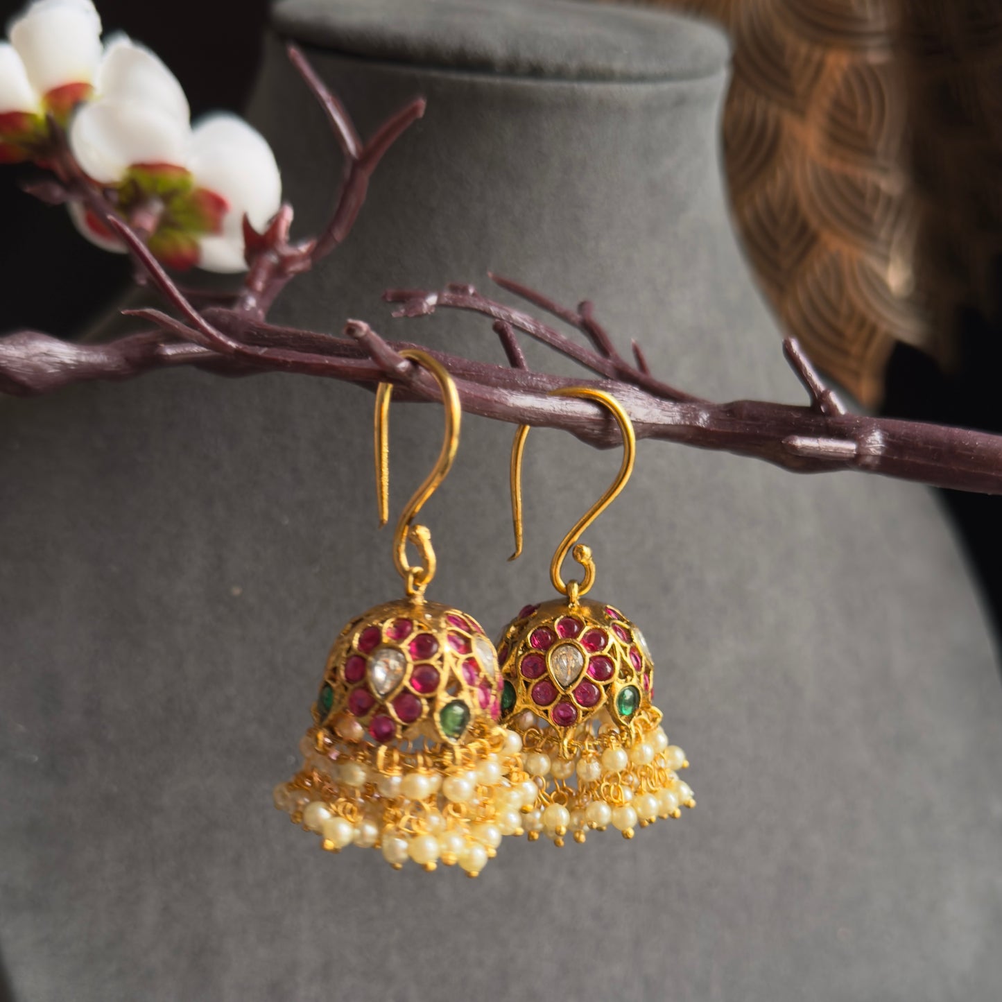 Hoop Style Lotus Jhumka Earrings - FUSION