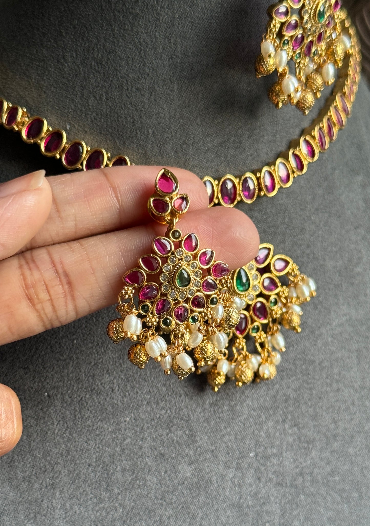 Traditional Kemp Atigai Set with Ruby Danglers - South Indian TRADITIONAL