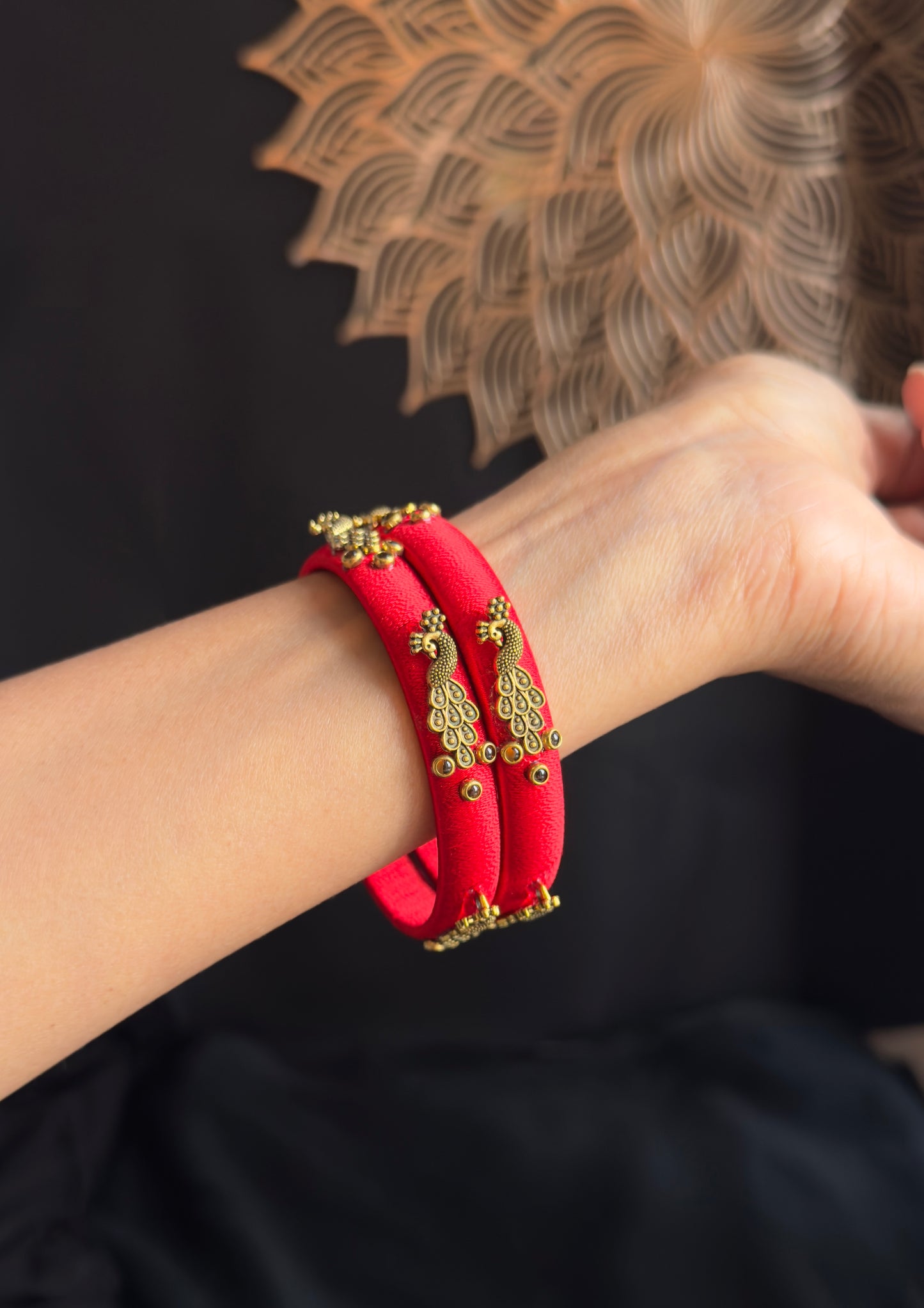 Peacock Silk Thread Handmade Kundan Bangle - FUSION