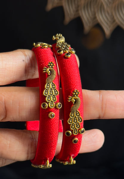 Peacock Silk Thread Handmade Kundan Bangle - FUSION