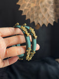 Peacock Green Silk Thread Handmade Kundan Bangle - FUSION