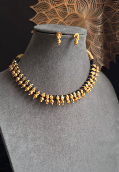 Kalash Black Silk thread Gold Necklace Set - TRADITIONAL