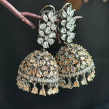 Black Blossom Jhumka Earrings Zircon Crystals - INDO WESTERN