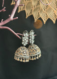 Black Blossom Jhumka Earrings Zircon Crystals - INDO WESTERN