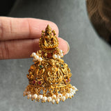 Antique Nakshi Lakshmi Matt Gold Jhumka - TEMPLE