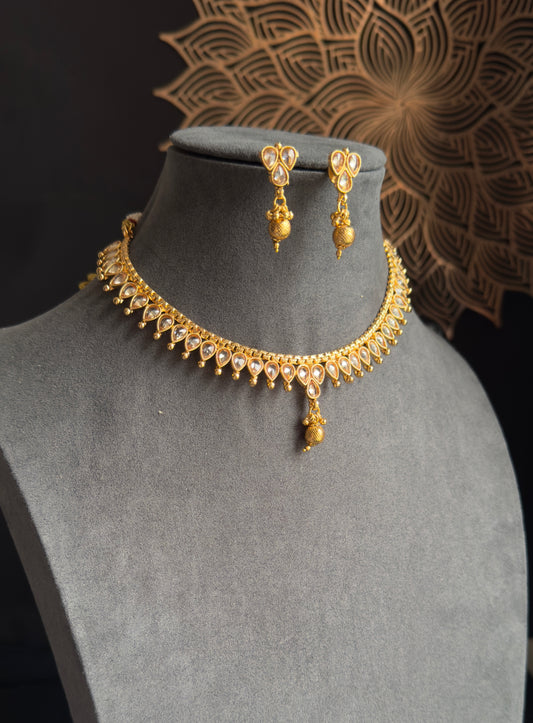 Dainty Reverse AD Necklace; Drop Jhumka - BOLLYWOOD