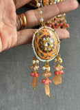 Orange Pastel Gold-Plated Jadau & Meenakari Necklace Set - SPECIAL