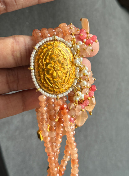 Orange Pastel Gold-Plated Jadau & Meenakari Necklace Set - SPECIAL