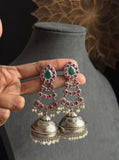 Alia German Silver Lightweight Jhumka, Ruby - FUSION