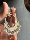 Dual-Tone Silver Chandbali Dangler, Pearl - FUSION