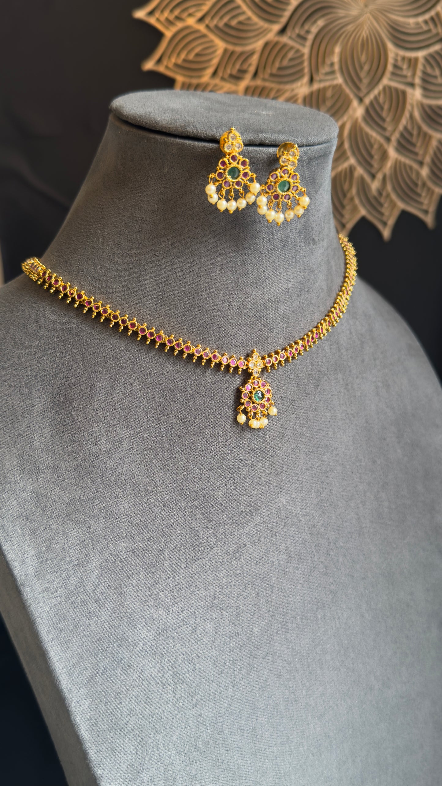 Best Selling Celebrity Traditional Kemp Atigai Set with Ruby Danglers - South Indian TRADITIONAL