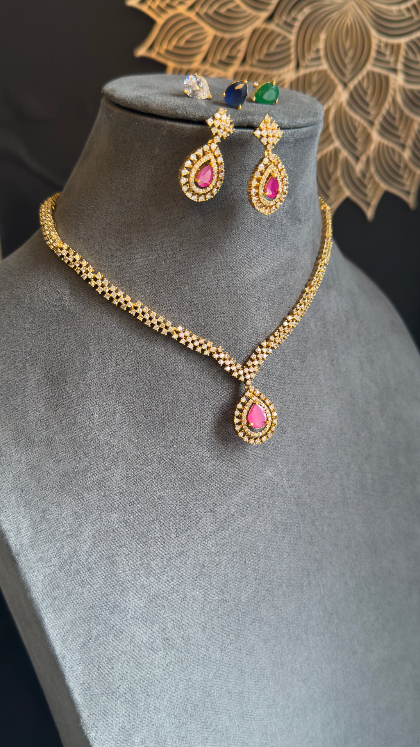 3 in 1 Interchangeable AD Stone Necklace Set
