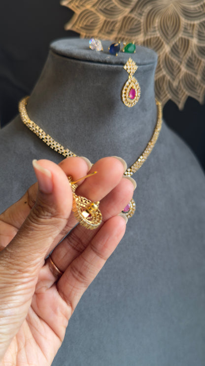 3 in 1 Interchangeable AD Stone Necklace Set