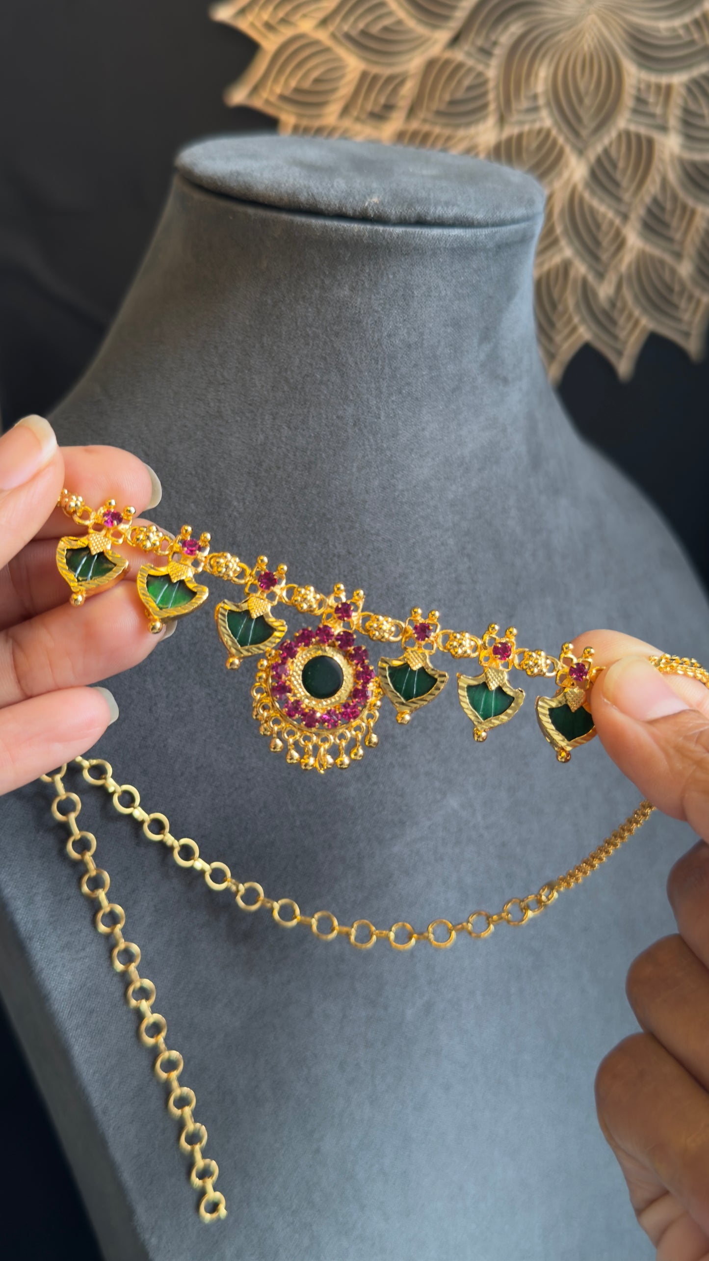 Traditional Green Palakka Microgold Necklace set South Indian Jewellery UK