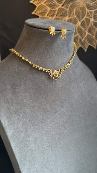 American Diamond Matt Gold Indian Necklace Set