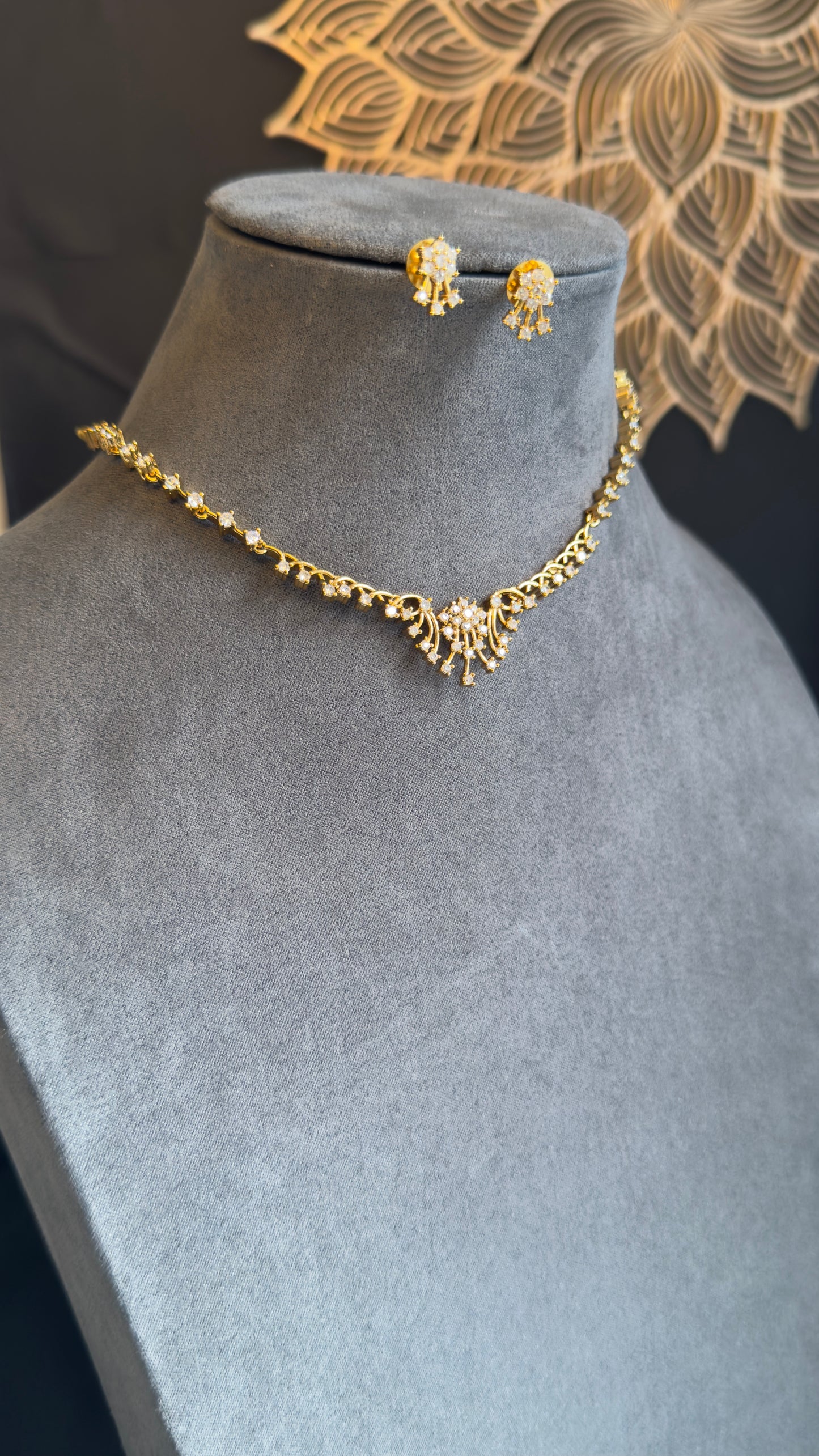 American Diamond Matt Gold Indian Necklace Set