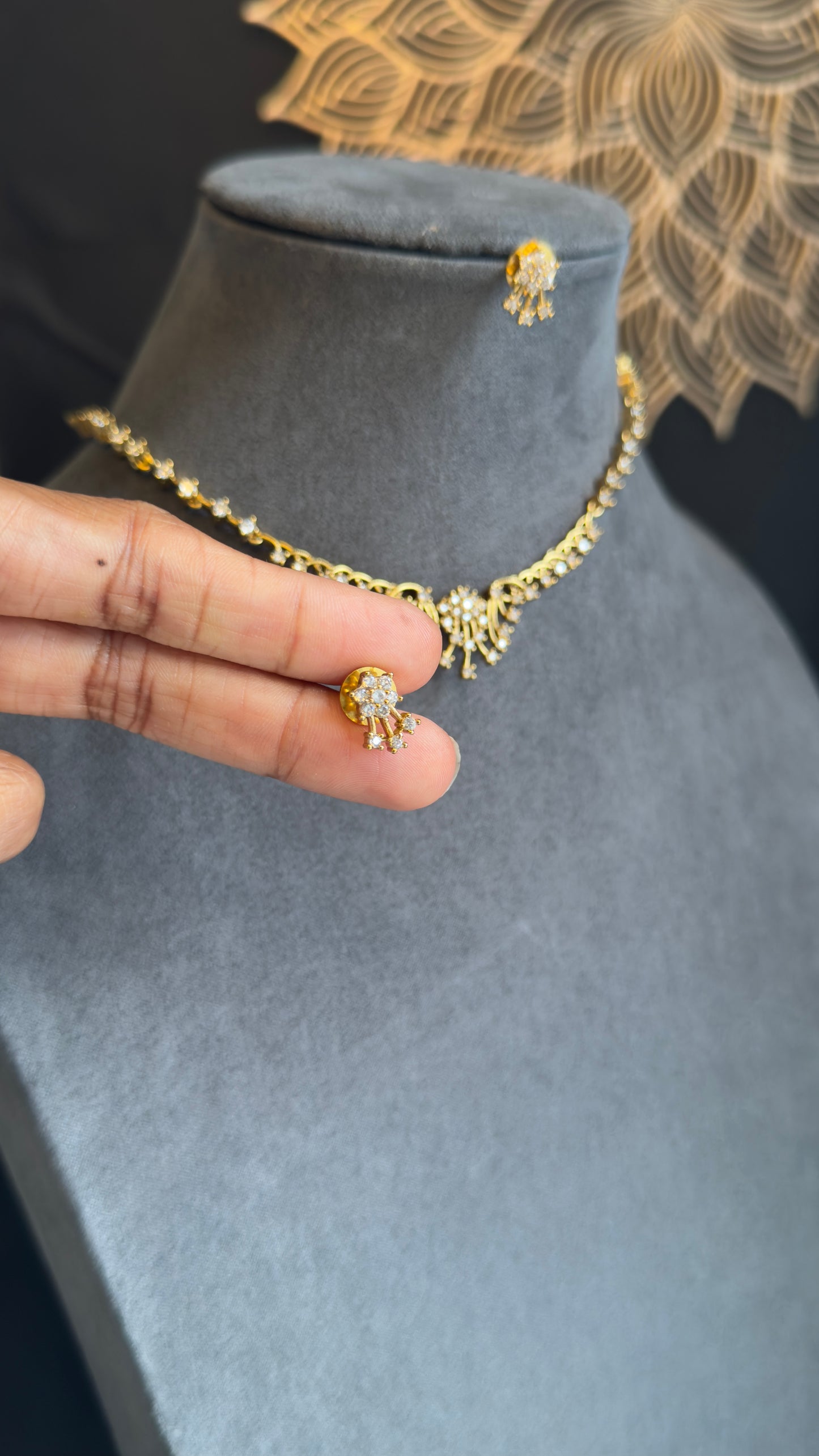 American Diamond Matt Gold Indian Necklace Set