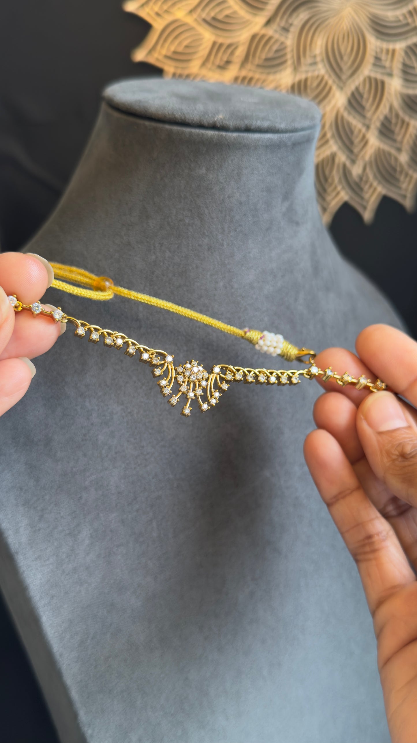American Diamond Matt Gold Indian Necklace Set
