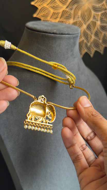 Elephant Pendant Gold Indian Necklace with Stud Earrings