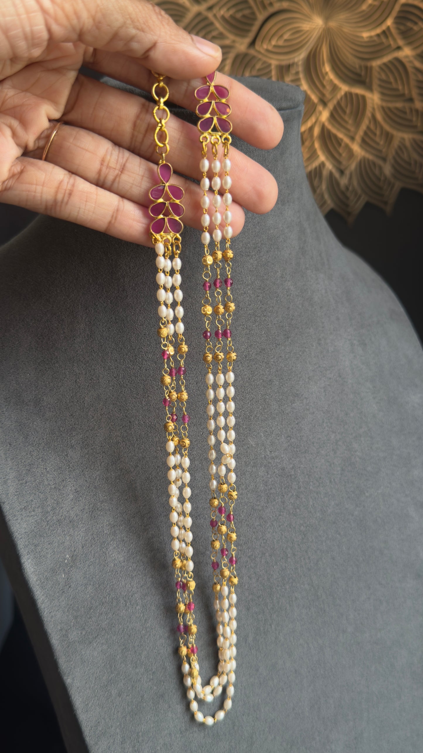 Handmade Pearl Necklace Dainty Mala Necklace with earrings