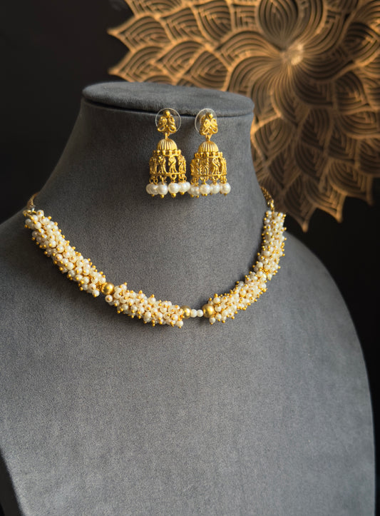 Golden cluster pearl Necklace Set - BUDGET