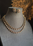 2 line Tear Drop Matt Gold Necklace Set - AMERICAN DIAMOND
