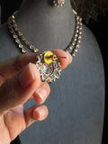 2 line Tear Drop Matt Gold Necklace Set - AMERICAN DIAMOND