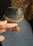 Premium American Diamond Choker South indian gold Short necklace White - Traditional