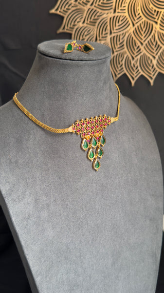 Traditional Green kerala style Microgold Necklace set South Indian Jewellery UK