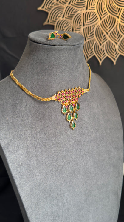 Traditional Green kerala style Microgold Necklace set South Indian Jewellery UK