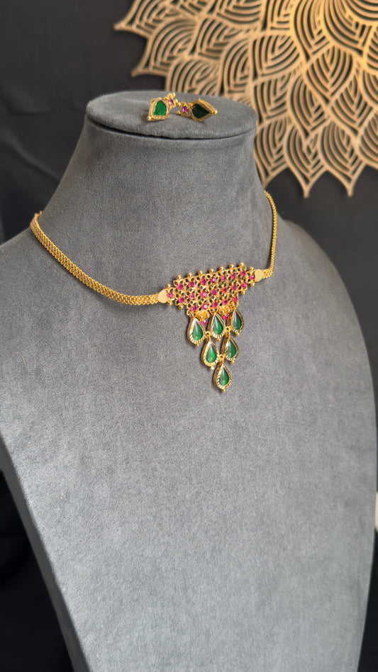 Traditional Green kerala style Microgold Necklace set South Indian Jewellery UK