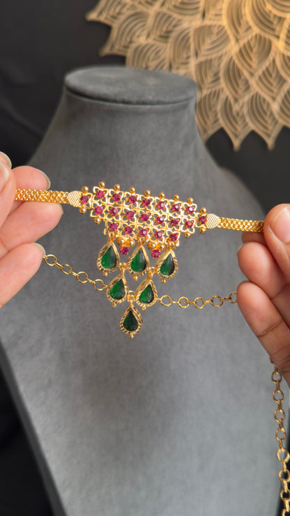 Traditional Green kerala style Microgold Necklace set South Indian Jewellery UK