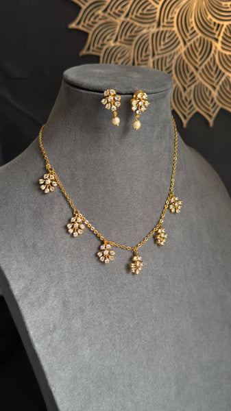 AD multi drops lightweight Gold Necklace and stud Earrings