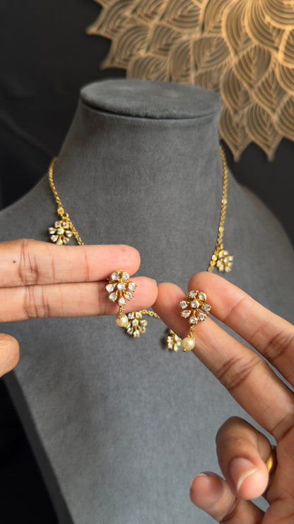 AD multi drops lightweight Gold Necklace and stud Earrings