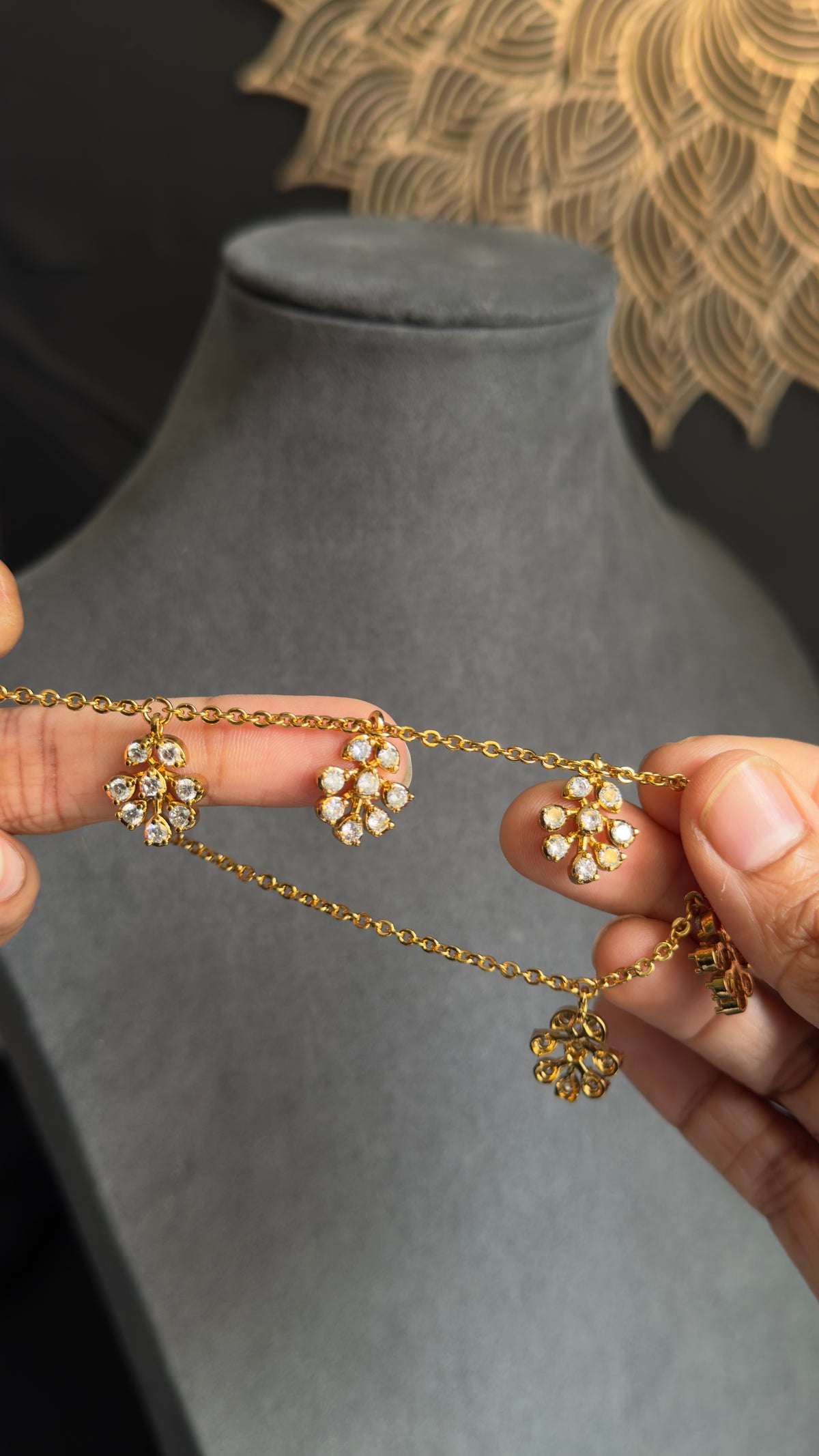 AD multi drops lightweight Gold Necklace and stud Earrings