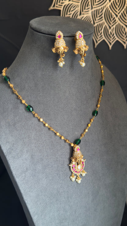 Lord Ganesh Pendant Gold Pearl Beaded Traditional South Indian Necklace set