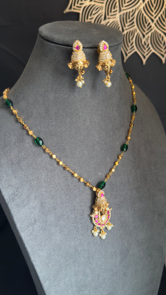 Lord Ganesh Pendant Gold Pearl Beaded Traditional South Indian Necklace set