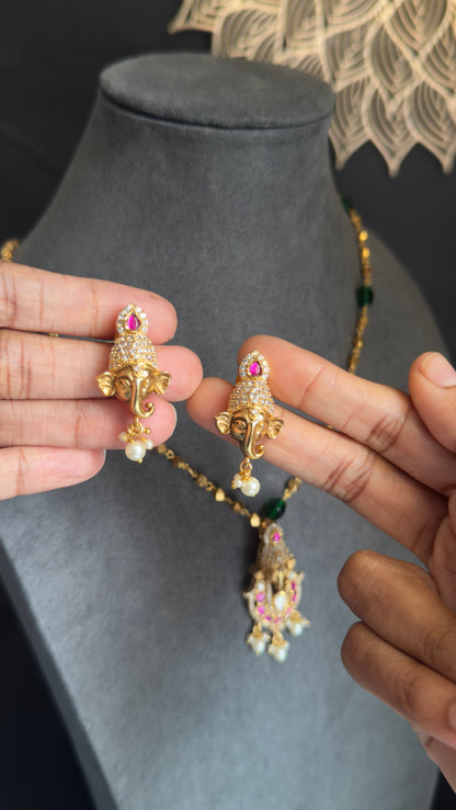Lord Ganesh Pendant Gold Pearl Beaded Traditional South Indian Necklace set