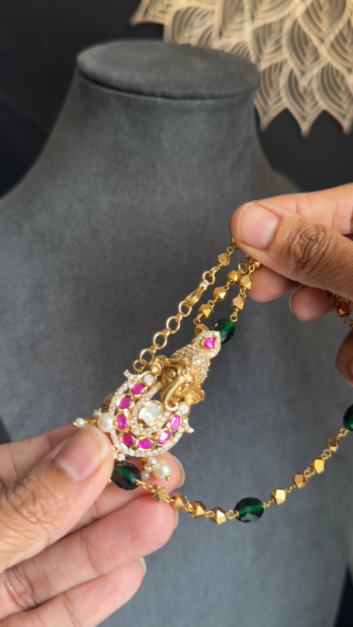 Lord Ganesh Pendant Gold Pearl Beaded Traditional South Indian Necklace set