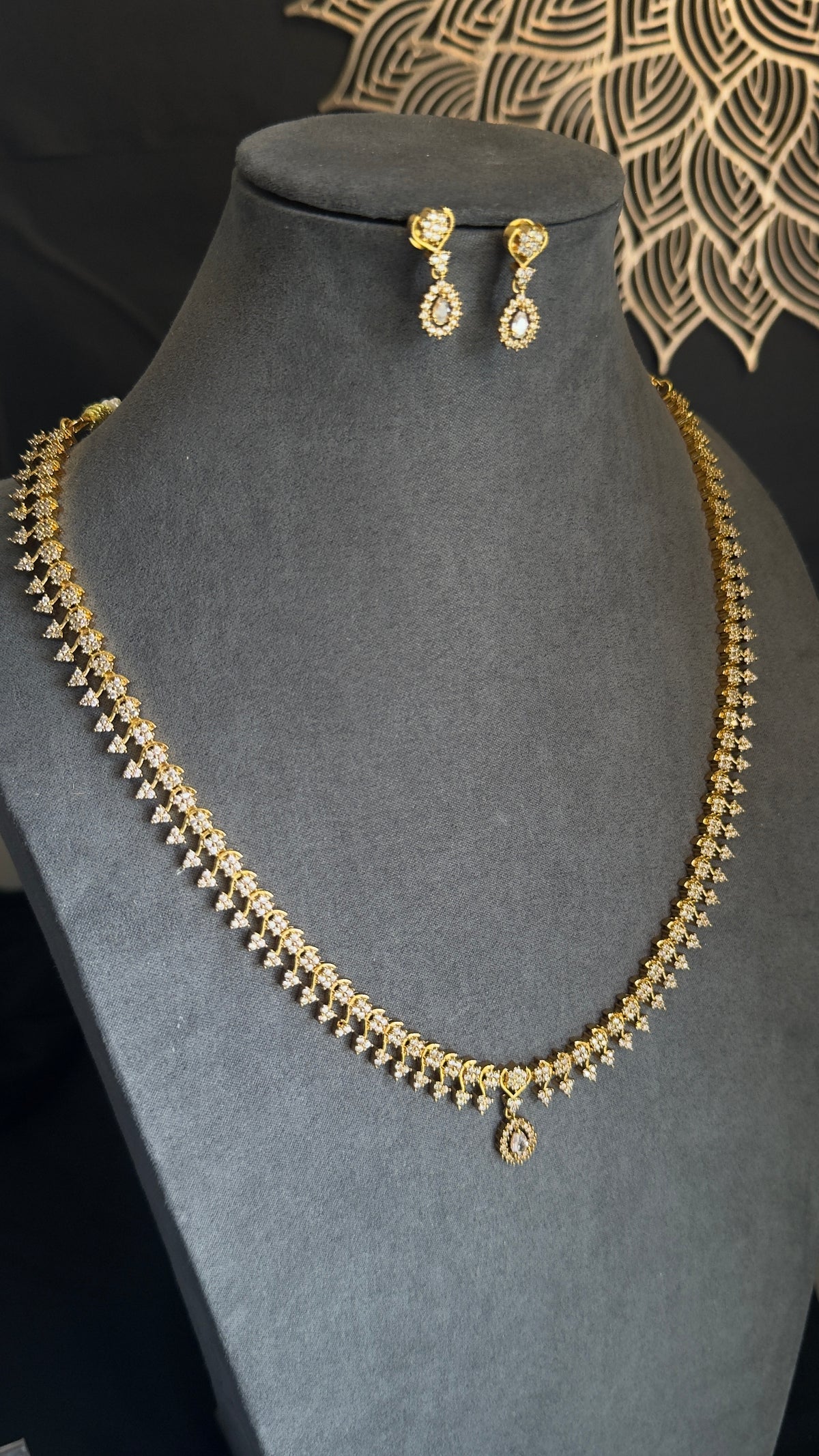 American Diamond Gold Necklace and Earring set PanoplyLondon