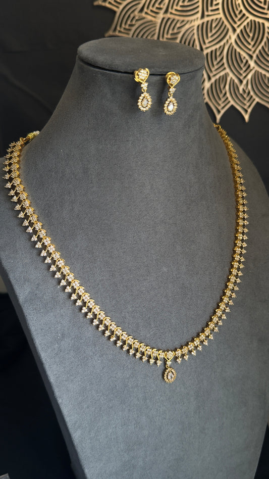 American Diamond Gold Necklace and Earring set PanoplyLondon