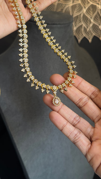 American Diamond Gold Necklace and Earring set PanoplyLondon