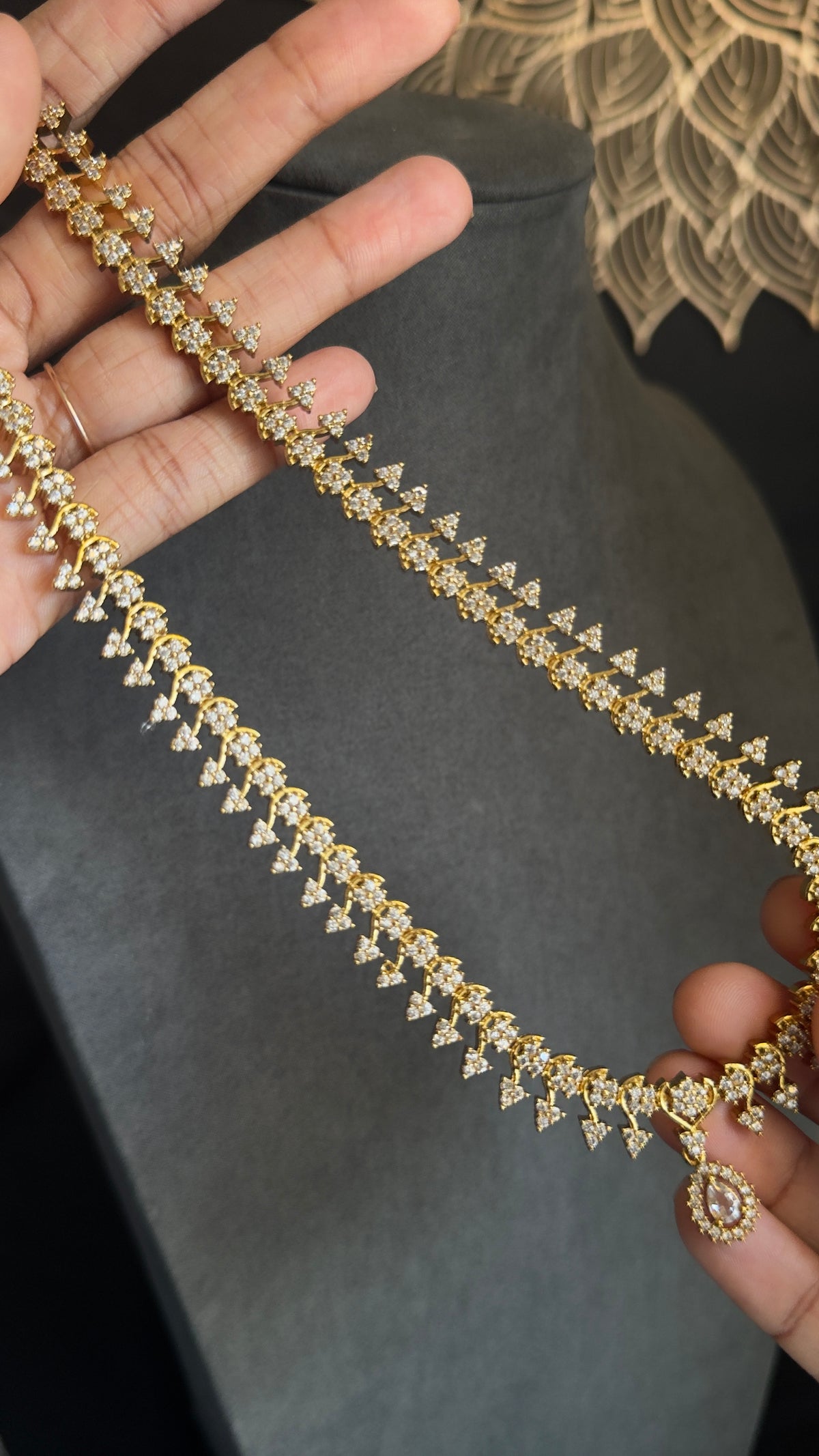 American Diamond Gold Necklace and Earring set PanoplyLondon