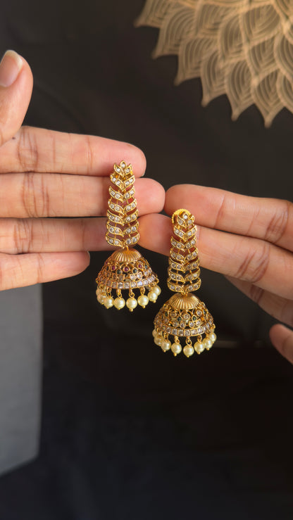 Beautiful American Diamond CZ Indian Jhumka Earrings South Indian Jewellery UK