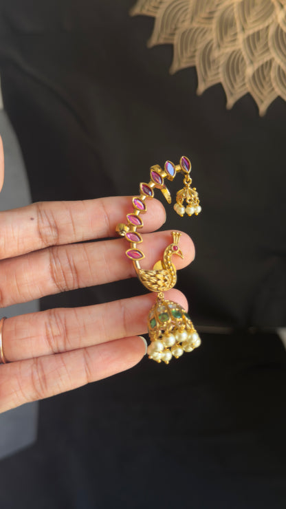 Earcuff Jhumka wrap  model Peacock-Inspired Top jhumki Indian fusion Earrings