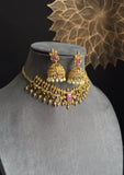 Gold South Indian Kemp AD Choker Indian Jewelry Necklace Set jhumka earrings - FUSION