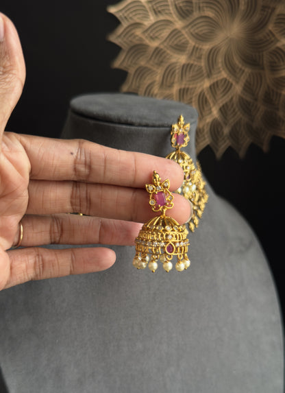 Gold South Indian Kemp AD Choker Indian Jewelry Necklace Set jhumka earrings - FUSION