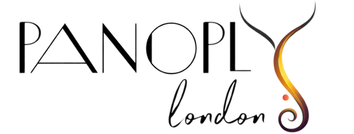 Panoply London logo with stylized text and decorative elements on a white background