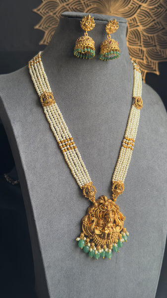Lakshmi Pearl South Indian Long Temple Necklace – Temple Jewellery